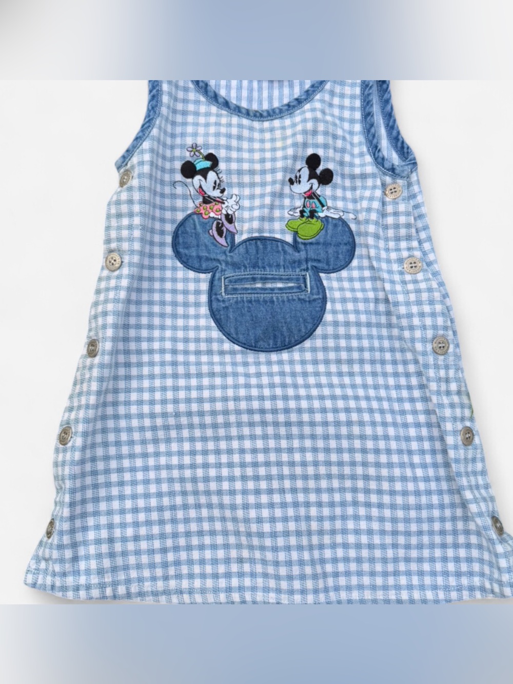 Disney Vintage Mickey & Minnie Blue Gingham Toddler Dress